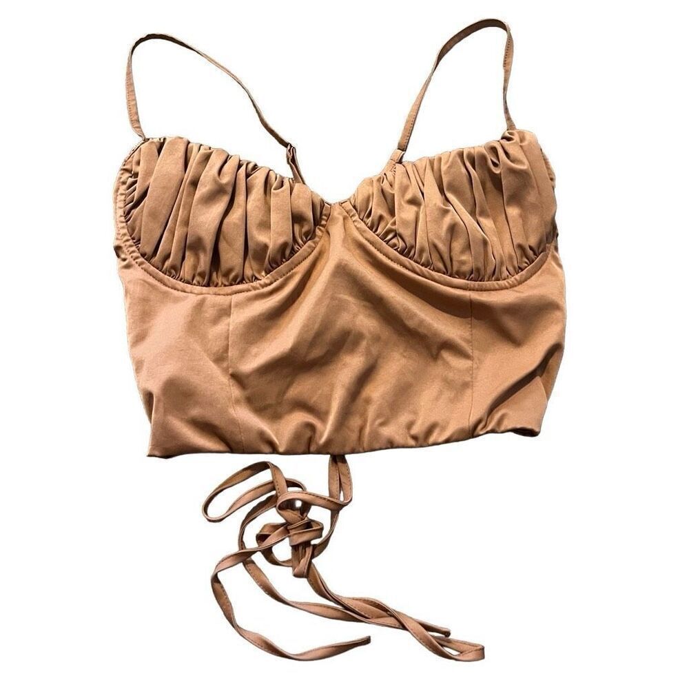 Tiger mist brown lace up halter bra blouse size small
